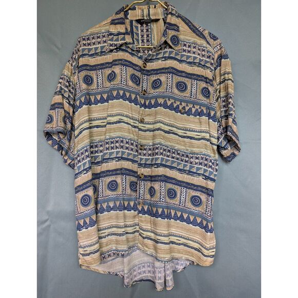 Lightweight 1990s Large Button Up Shirt with Rad Design - Picture 1 of 8